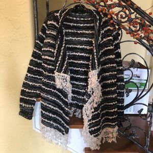 La Fee Verte Open Front Fringed Cardigan